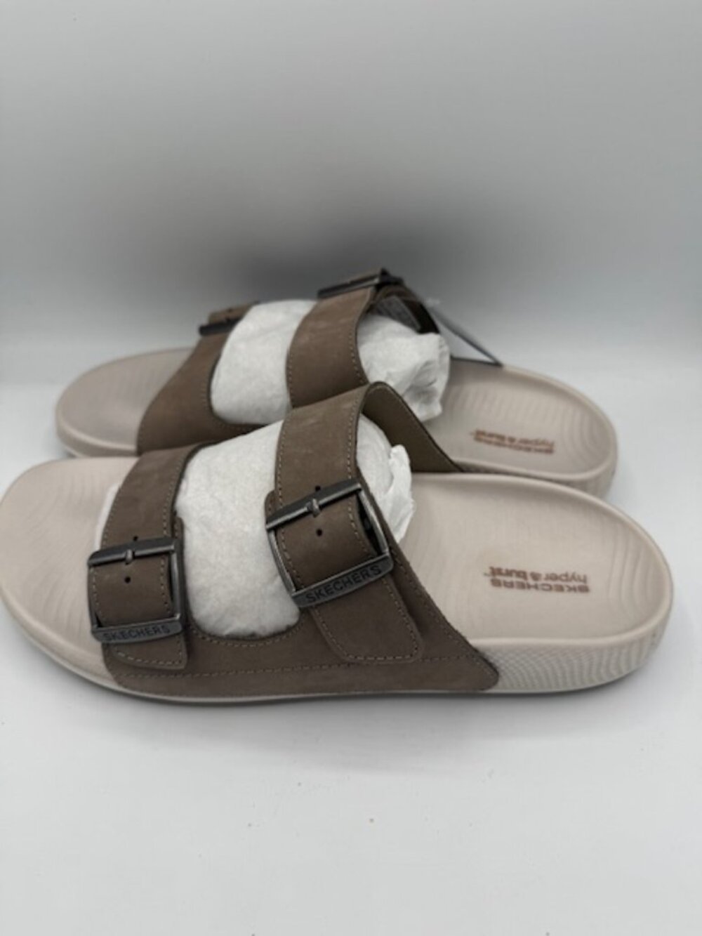 Skechers Hyper Slide-Vida Sandals Leather Dark Taupe Women's Size 10
